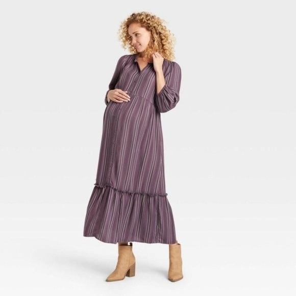 Ingrid & Isabel Dresses & Skirts - NEW Ingrid + Isabel Maternity Purple Striped Midi Maxi Dress X-Large